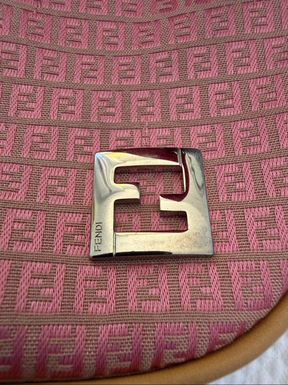 Fendi Pink Zucca Croissant Shoulder Bag with Tan Trim - Picture 11 of 12